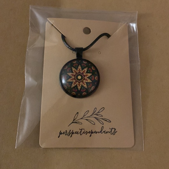 Handmade Mandala Cabochon Pendant Necklace - Picture 3 of 6